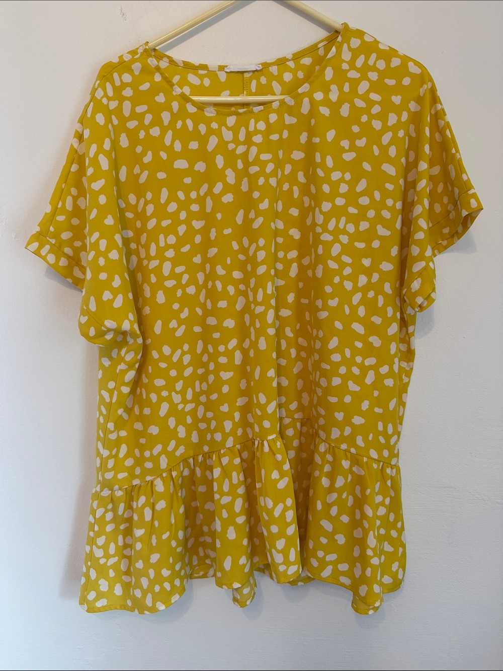 Chic Soul Yellow Printed Peplum Short-Sleeve Women's Top 1X